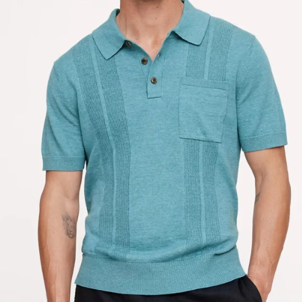 Banana Republic Linen-Cotton Ribbed Sweater Button Placket Polo